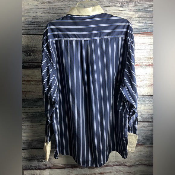 Brooks Brothers Mens Button Up polo style white collar blue striped vintage. - Picture 3 of 16